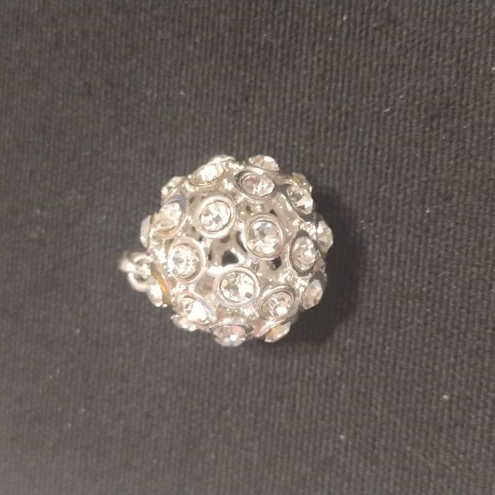 Silver Tone W/ White Rhinestone Sphere Pendant